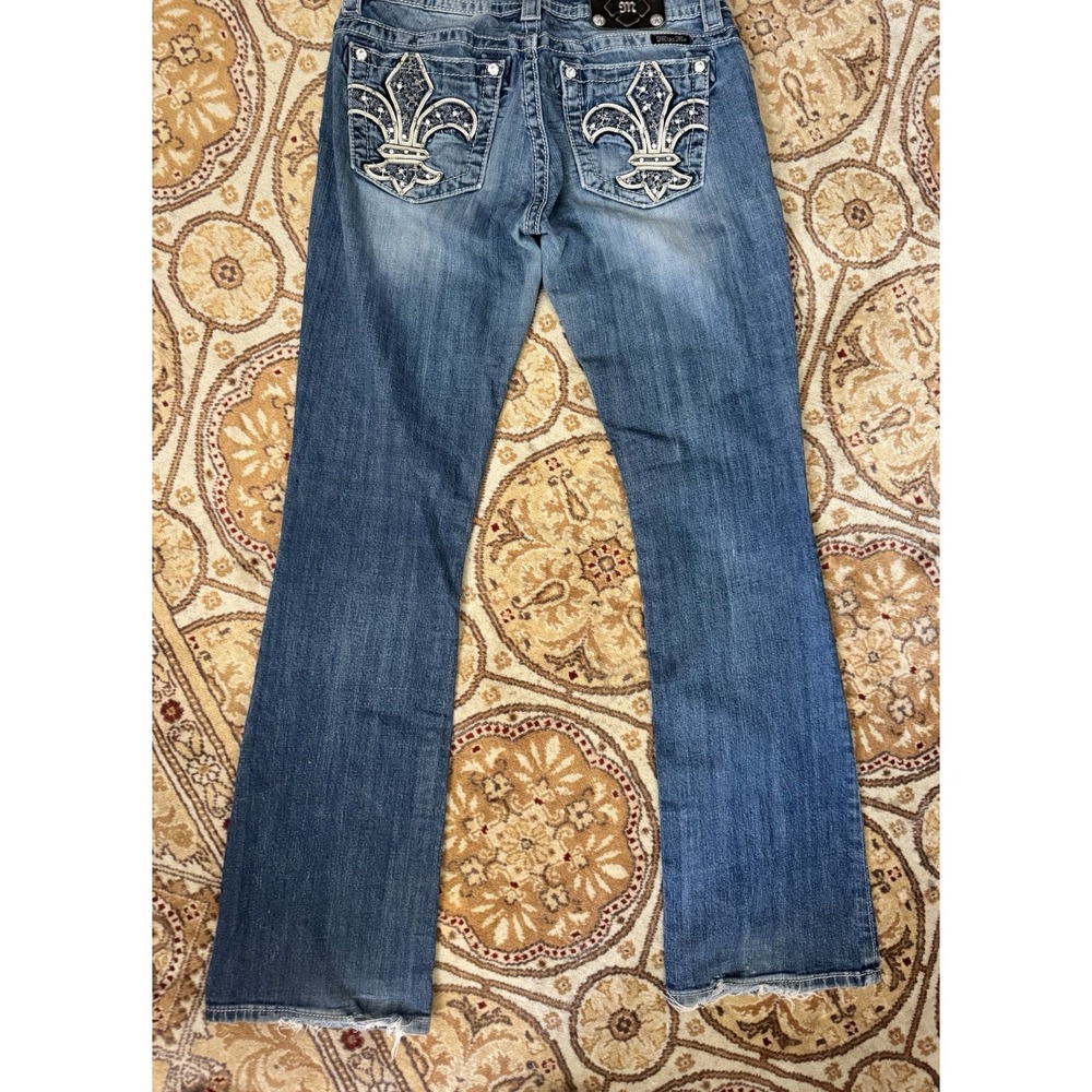 Miss Me Sz 29‎ Signature Boot Cut Denim Jeans Mother Fleur De Lis destroyed
